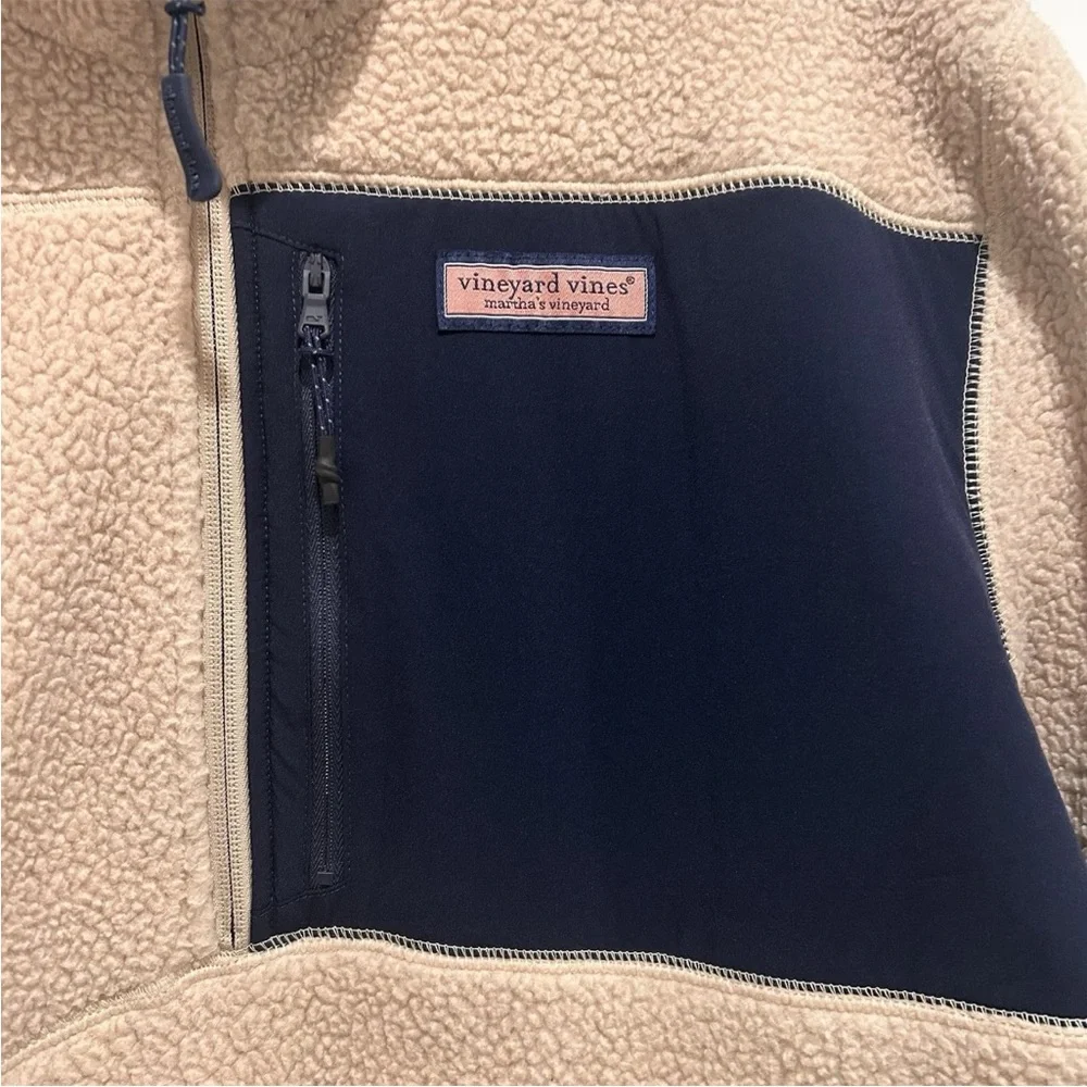 Vineyard Vines 1/2 Zip Men's Size 2XL Beige Stillwater High Pile Sherpa Pullover - Picture 3 of 5